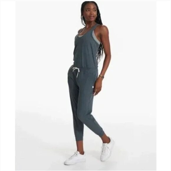 Vuori Lux At Ease Jumpsuit Sleeveless Heather Green Teal Gray Women's Large - Picture 2 of 16